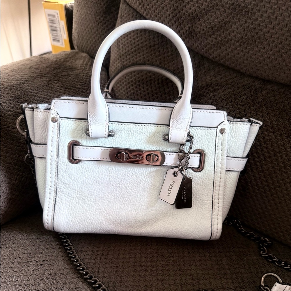 Coach blue Leather Satchel with Chain Accent